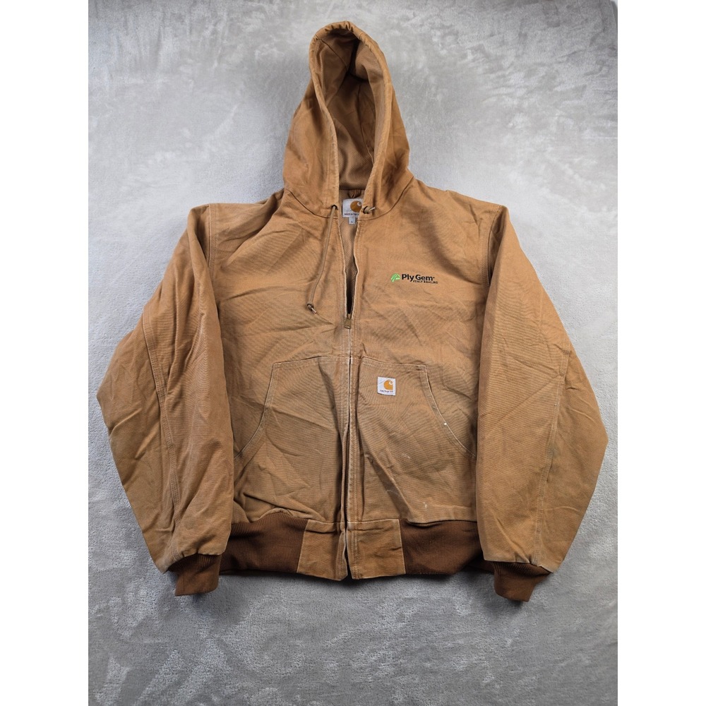 Carhartt J131 Thermal Lined Jacket Mens Large Brown Duck Canvas Workwear Hooded